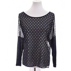 Bobeau Womens Oversized Sheer Tunic Top Metallic Gold Dot Print Blue Sz Medium